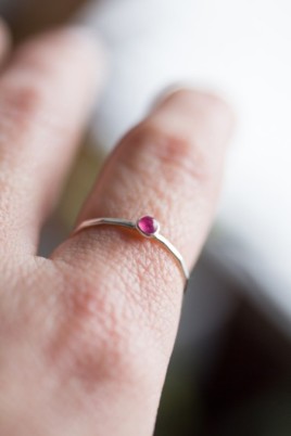 Pink sapphire ring - skinny stackable
