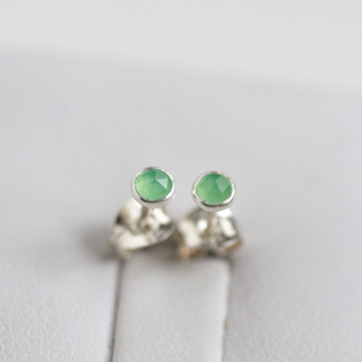 Chrysoprase stud earrings, sterling silver or gold