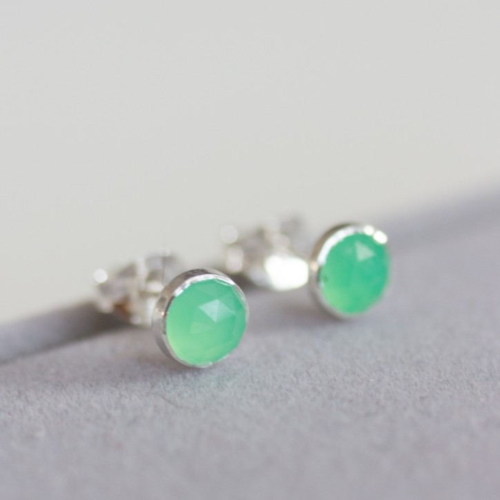 Chrysoprase stud earrings, sterling silver or gold