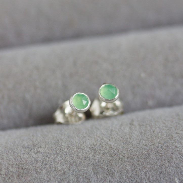 Chrysoprase stud earrings, sterling silver or gold
