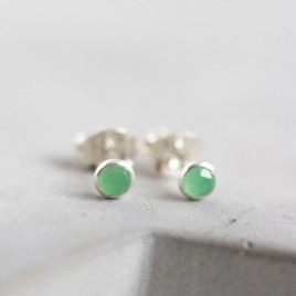 Chrysoprase stud earrings, sterling silver or gold