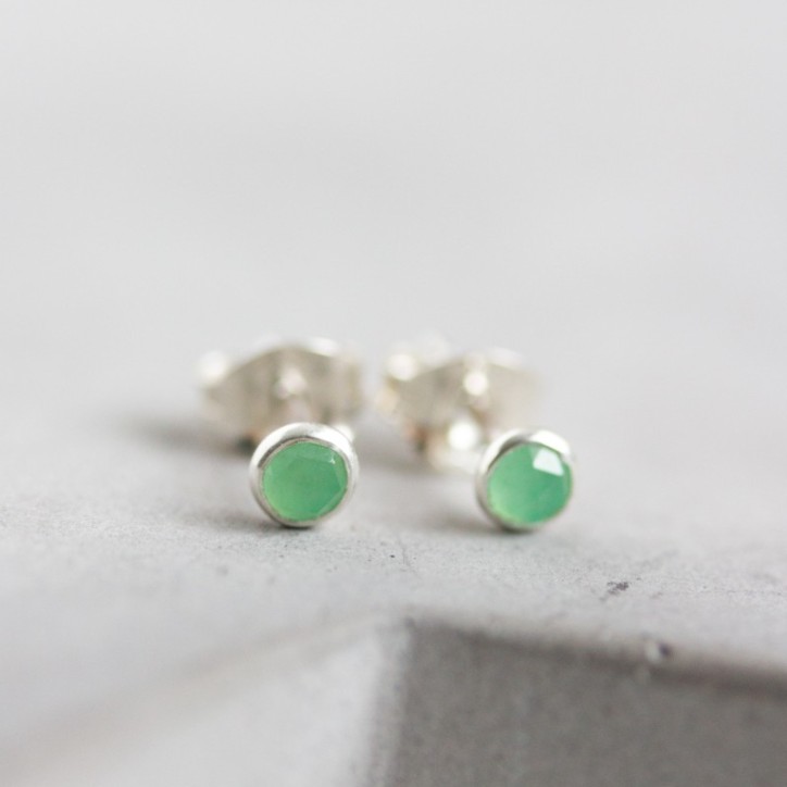 Chrysoprase stud earrings, sterling silver or gold