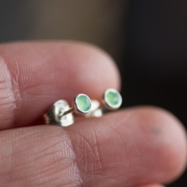 Chrysoprase stud earrings, sterling silver or gold