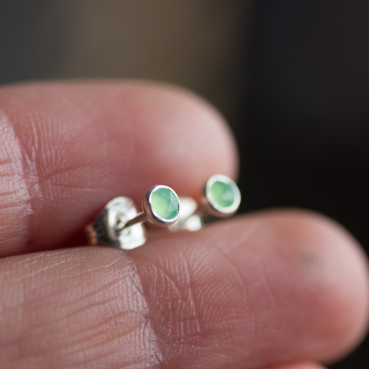 Chrysoprase stud earrings, sterling silver or gold