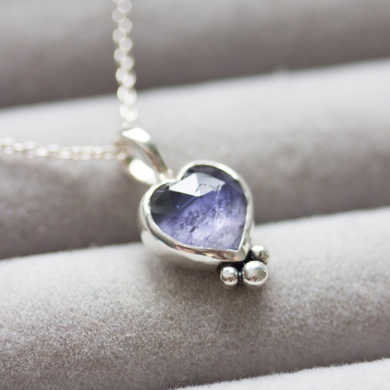 Iolite heart necklace in sterling silver