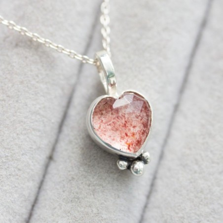 Strawberry quartz heart necklace in sterling silver