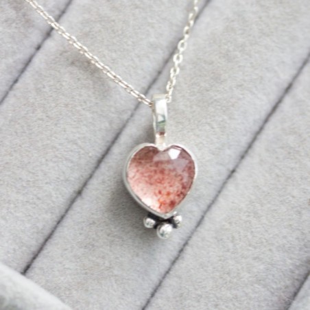 Strawberry quartz heart necklace in sterling silver