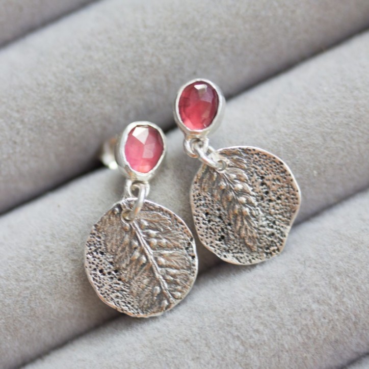 Nature inspired earrings with garnets, sterling silver Nature inspired earrings with garnets, sterling silver