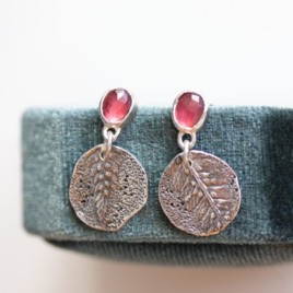 Nature inspired earrings with garnets, sterling silver