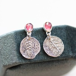 Nature inspired earrings with garnets, sterling silver