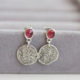 Nature inspired earrings with garnets, sterling silver