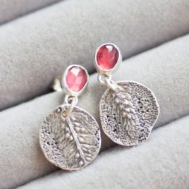 Nature inspired earrings with garnets, sterling silver