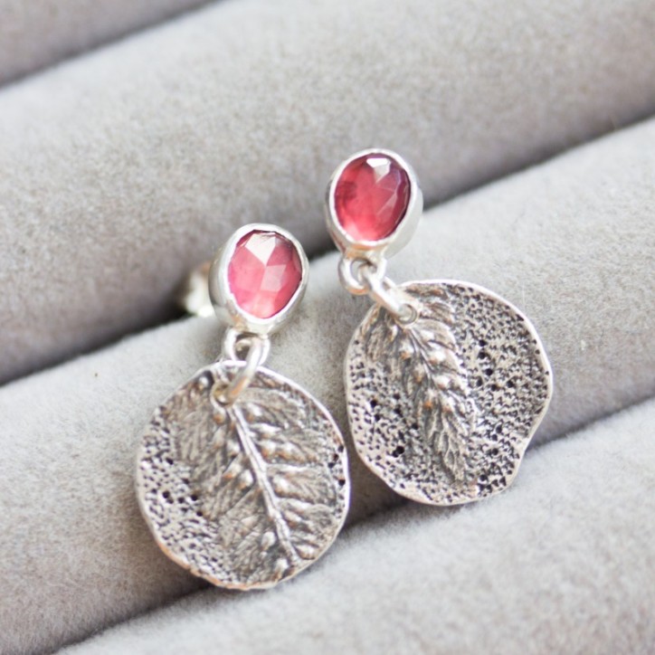 Nature inspired earrings with garnets, sterling silver Nature inspired earrings with garnets, sterling silver