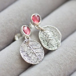 Nature inspired earrings with garnets, sterling silver