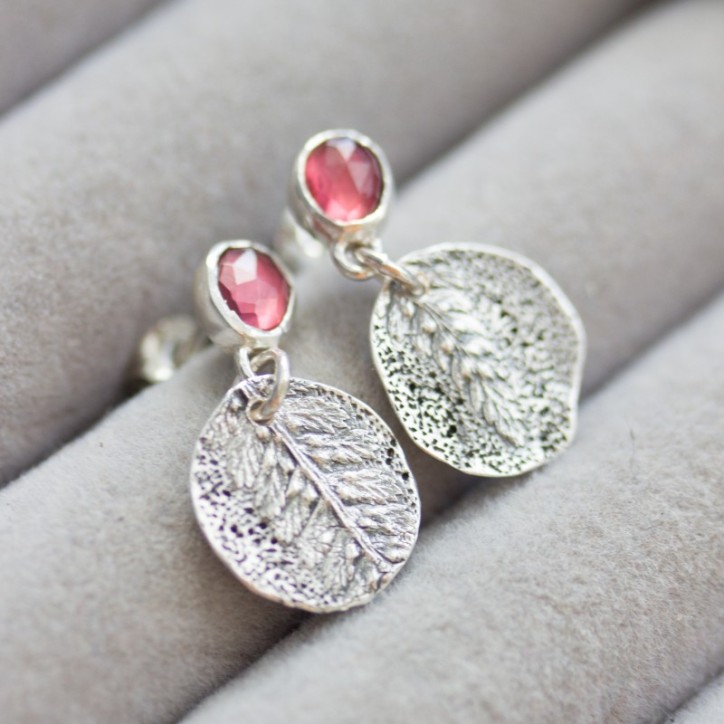 Nature inspired earrings with garnets, sterling silver Nature inspired earrings with garnets, sterling silver