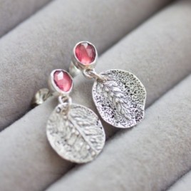 Nature inspired earrings with garnets, sterling silver