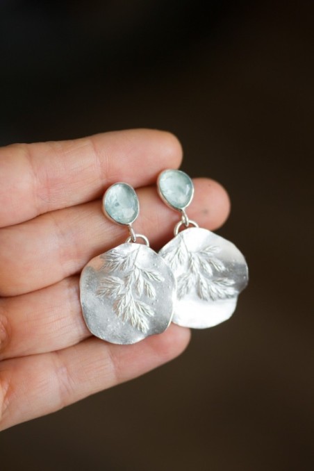 Nature inspired earrings with milky blue aquamarines