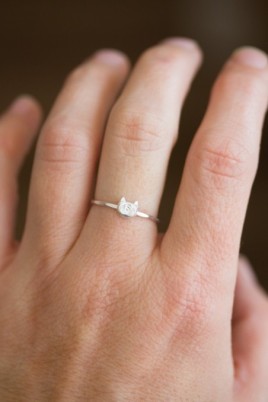 Initial ring with hand stamping in a cat head shape