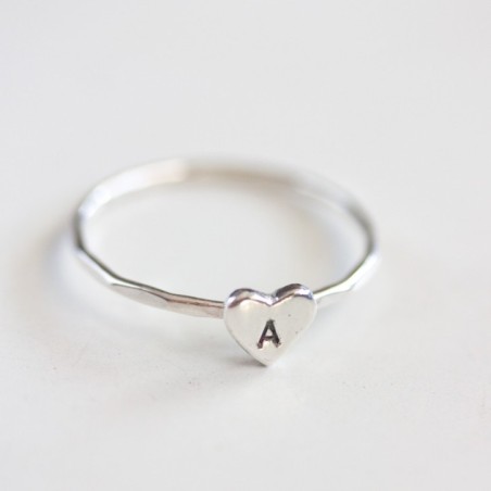 Initial ring with hand stamping in a heart
