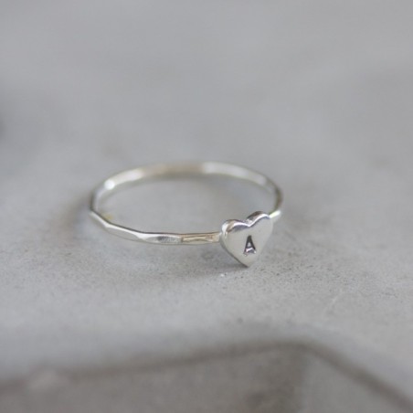 Initial ring with hand stamping in a heart