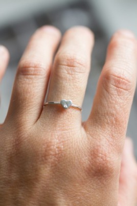 Initial ring with hand stamping in a heart