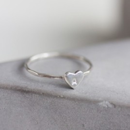 Initial ring with hand stamping in a heart