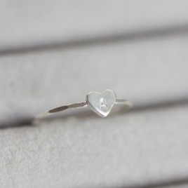 Initial ring with hand stamping in a heart
