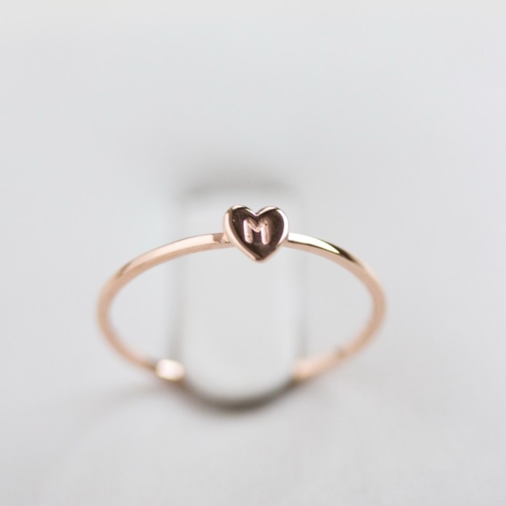 Initial ring with hand stamping in a heart