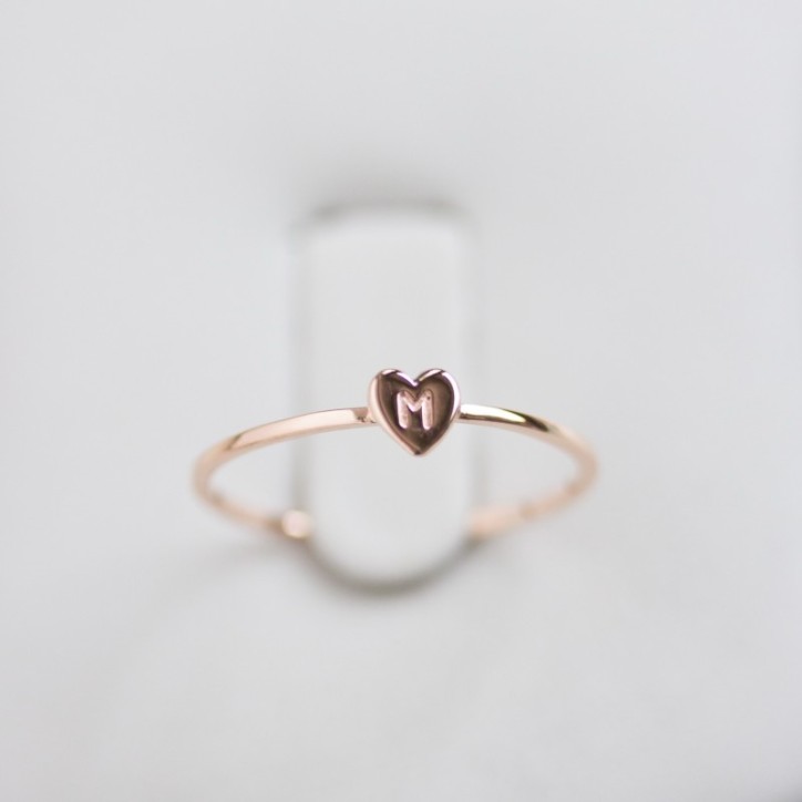 Initial ring with hand stamping in a heart