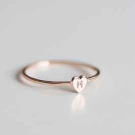 Initial ring with hand stamping in a heart