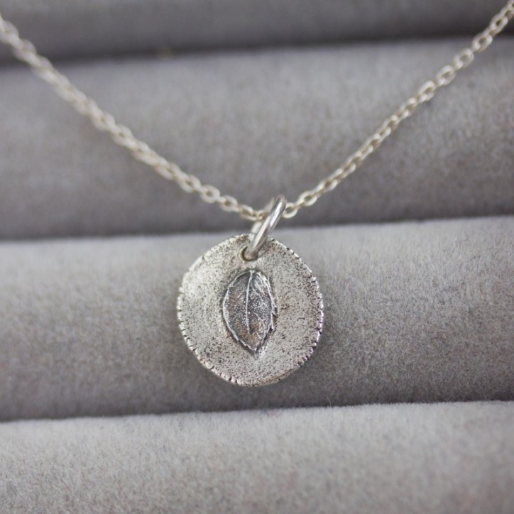 Tiny leaf - nature inspired necklace with tiny rose leaf imprint Tiny leaf - nature inspired necklace with tiny rose leaf imprint