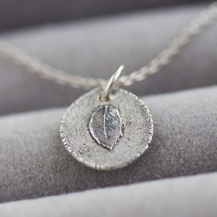 Tiny leaf - nature inspired necklace with tiny rose leaf imprint Tiny leaf - nature inspired necklace with tiny rose leaf imprint