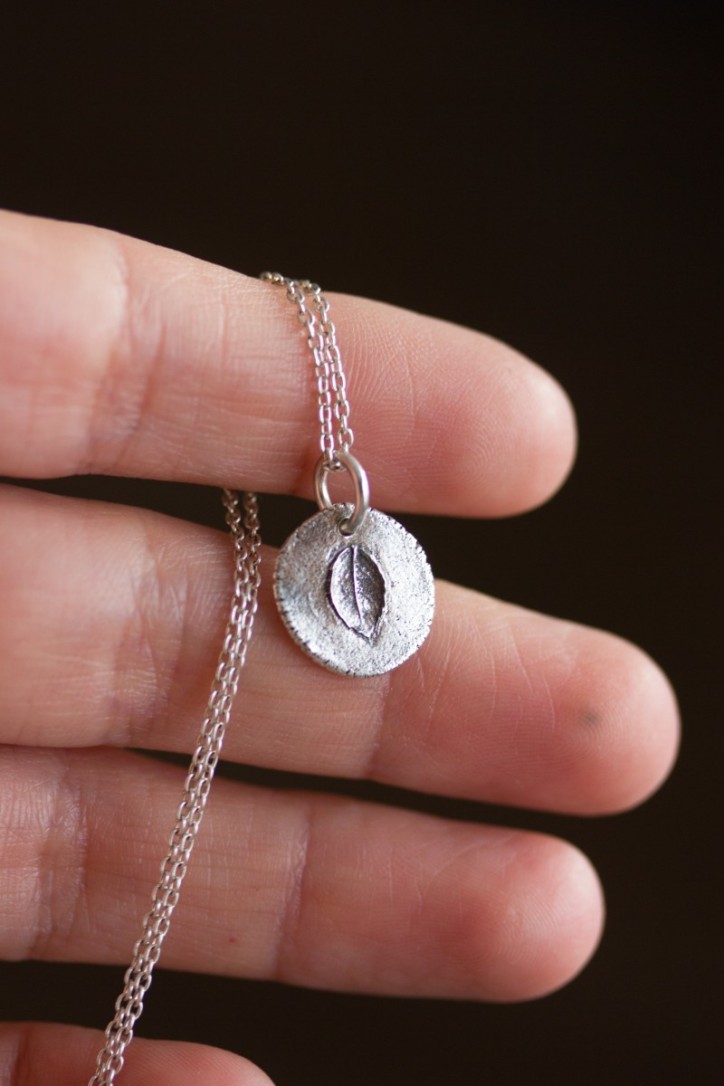 Tiny leaf - nature inspired necklace with tiny rose leaf imprint Tiny leaf - nature inspired necklace with tiny rose leaf imprint