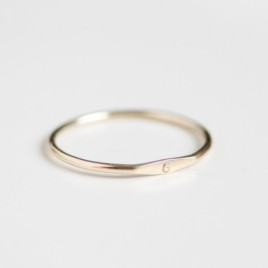 Monogram ring with hand stamped initial, stackable gold ring
