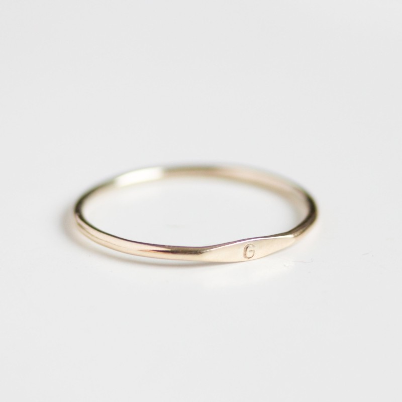 Monogram ring with hand stamped initial, stackable gold ring