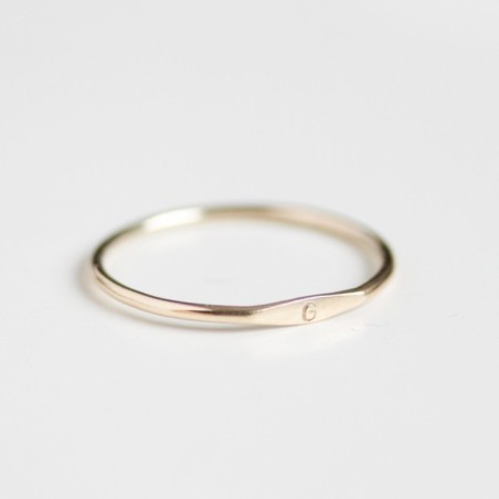 Monogram ring with hand stamped initial, stackable gold ring