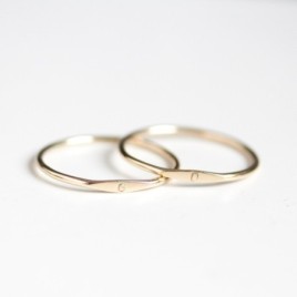 Monogram ring with hand stamped initial, stackable gold ring