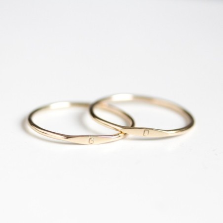 Monogram ring with hand stamped initial, stackable gold ring
