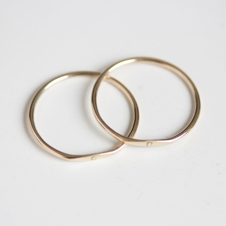 Monogram ring with hand stamped initial, stackable gold ring