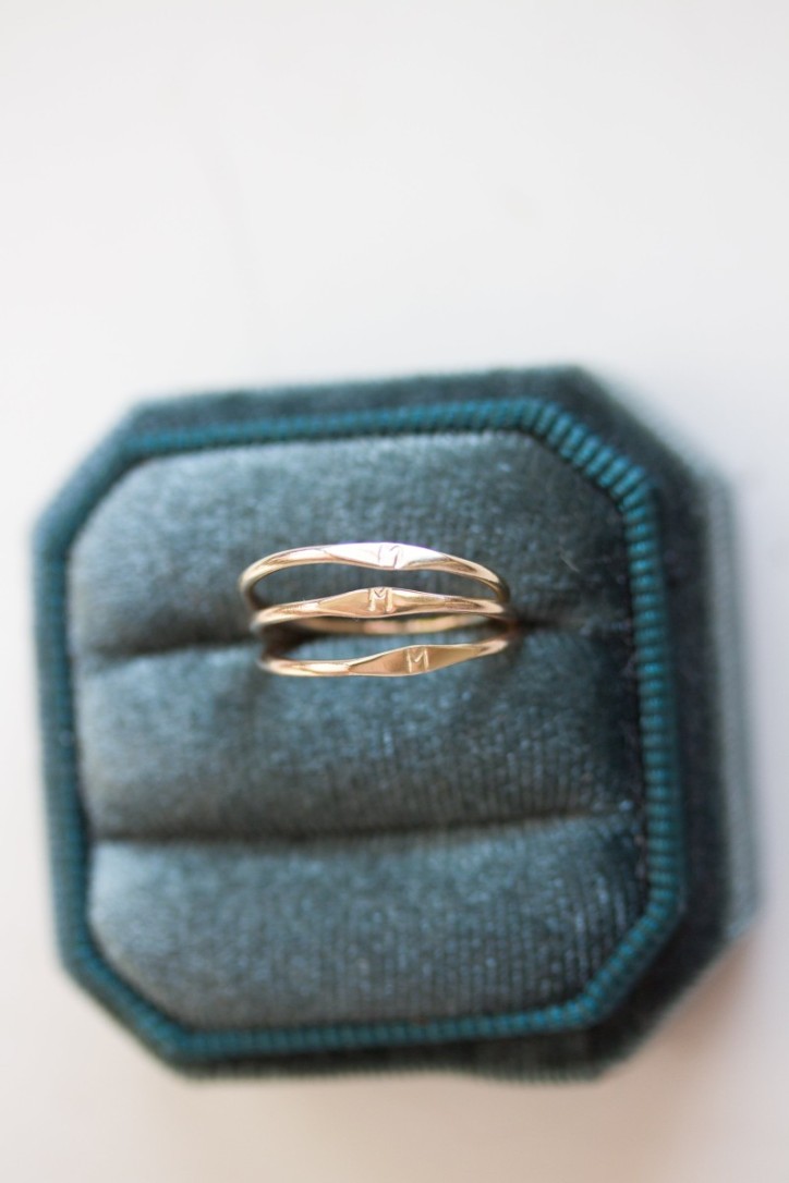 Monogram ring with hand stamped initial, stackable gold ring