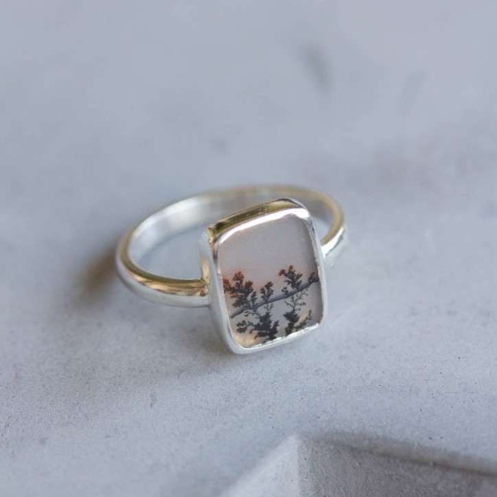 Dendritic agate ring, rectangular Dendritic agate ring, rectangular