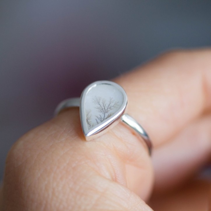 Dendritic agate ring, drop Dendritic agate ring, drop