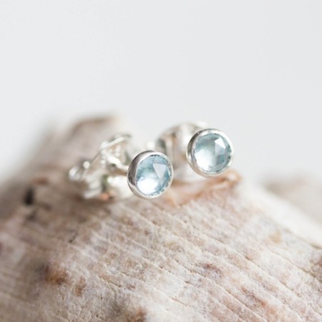 Swiss blue topaz stud earrings, tiny stud earrings