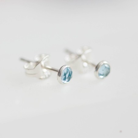 Swiss blue topaz stud earrings, tiny stud earrings