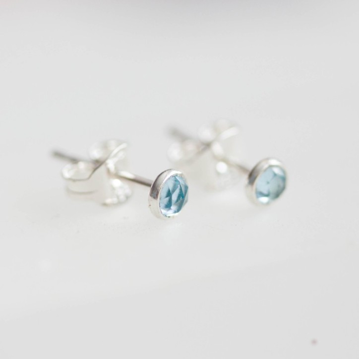 Swiss blue topaz stud earrings, tiny stud earrings