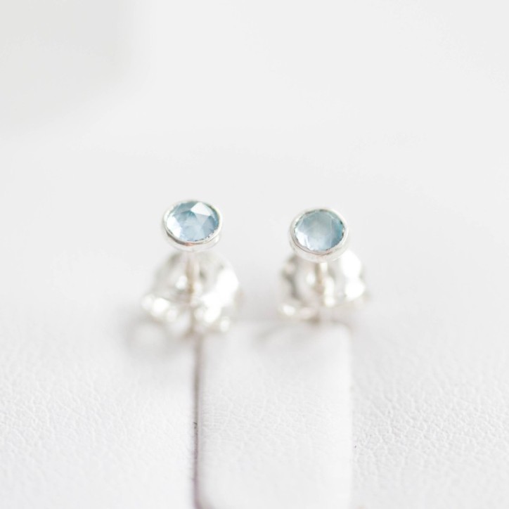 Swiss blue topaz stud earrings, tiny stud earrings