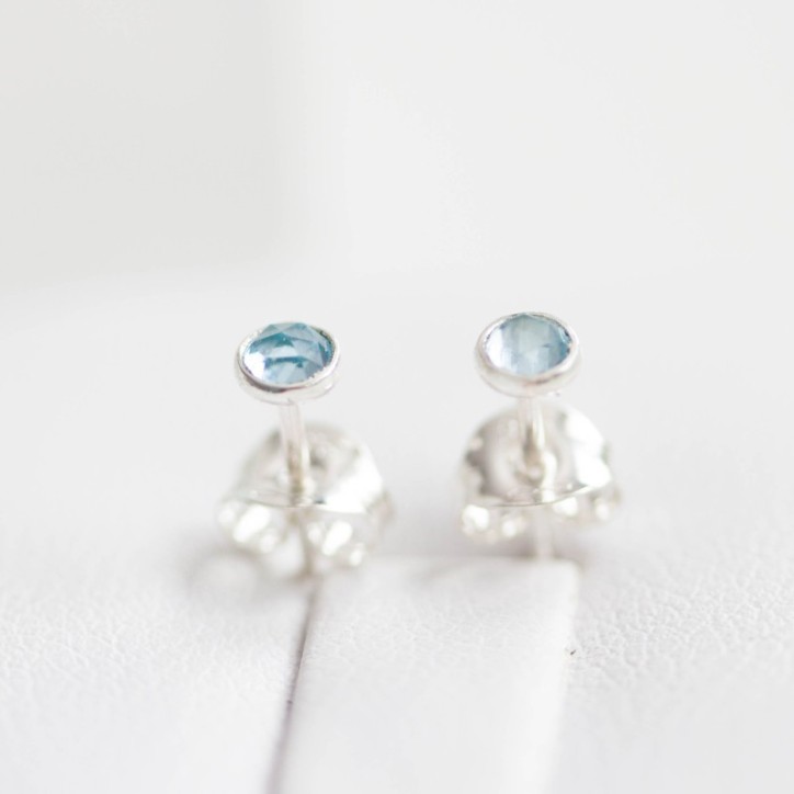 Swiss blue topaz stud earrings, tiny stud earrings